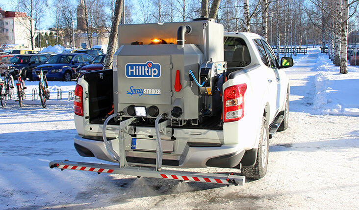 Hilltip SprayStriker Brine sprayer on pickup