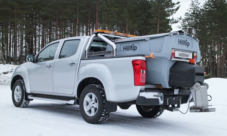 Hilltip IceStriker Salt spreader on pickup